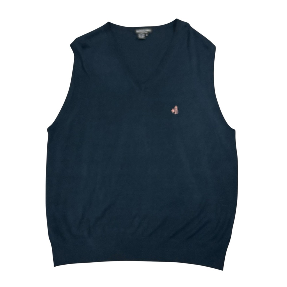 J Peterman Vest Men's Large Navy Blue Linen Cotton Blend Sweater Pullover